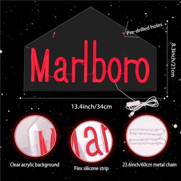 Marlboro Bar LED Neon Sign Wall Decor lights Bedroom Business Man Cave Store NEW - Picture 3 of 7